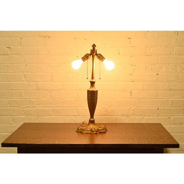 Antique Art Nouveau Slag Glass Table Lamp in the Manner of Handel, Circa 1910 For Sale - Image 10 of 12