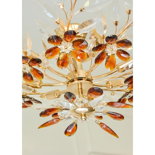 Large Vintage Amber Crystal Flower Chandelier, 1970s For Sale - Image 10 of 13