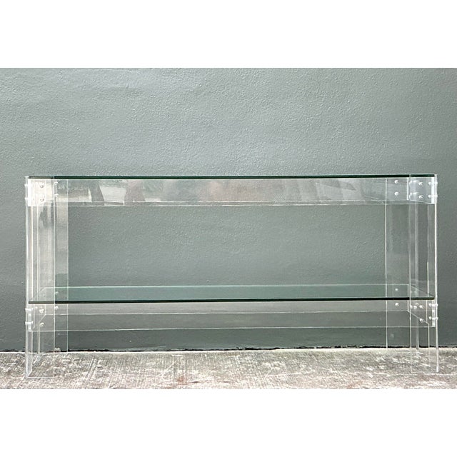 Mid-Century Modern Vintage Lucite and Chrome Console Table For Sale - Image 3 of 12