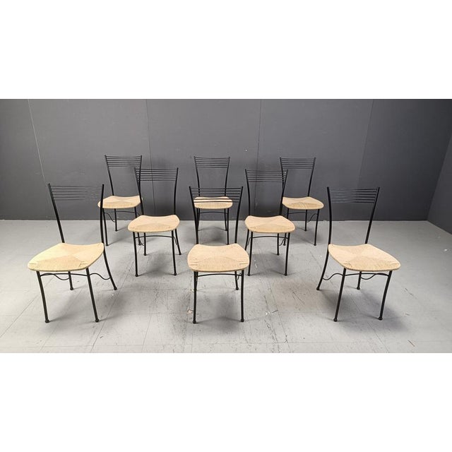 Vintage Italian Bistro and Papercord Dining Chairs, 1980s, Set of 8 For Sale - Image 4 of 12