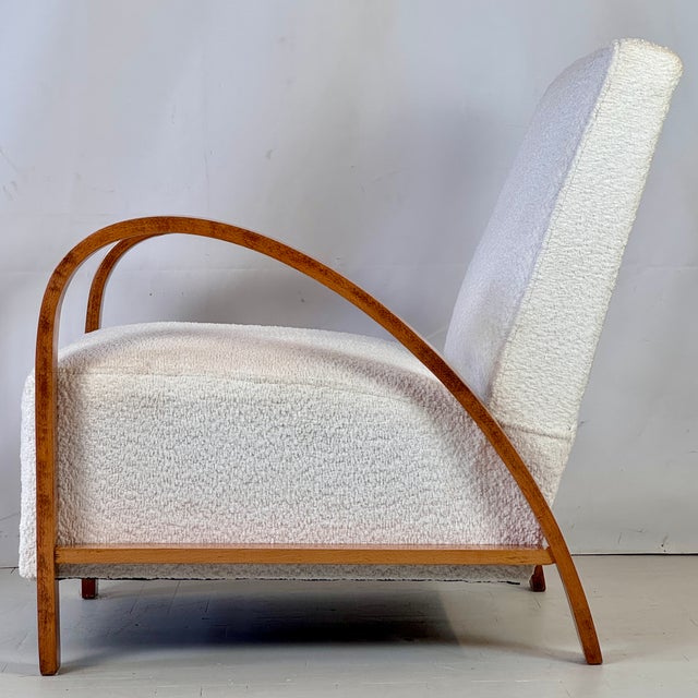 Brown French Art Deco Armchairs with White Bouclé Upholstery, 1930s, Set of 2 For Sale - Image 8 of 12