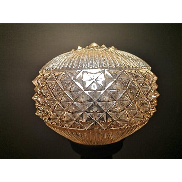 Mid-Century Vintage Portuguese Wood and Iridescent Glass Table Lamp, 1960s For Sale - Image 4 of 10