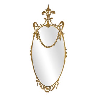 Italian Decorative Oval Brass Wall Mirror, 1960s For Sale