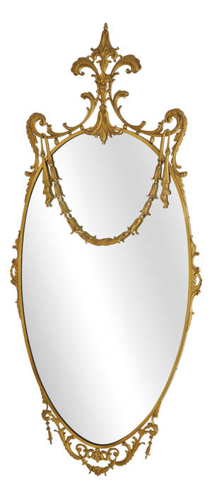 Italian Decorative Oval Brass Wall Mirror, 1960s