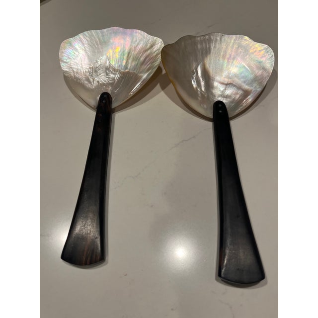 Vintage Pottery Barn Mother of Pearl Seashell Salad Servers New With Tags For Sale - Image 9 of 12