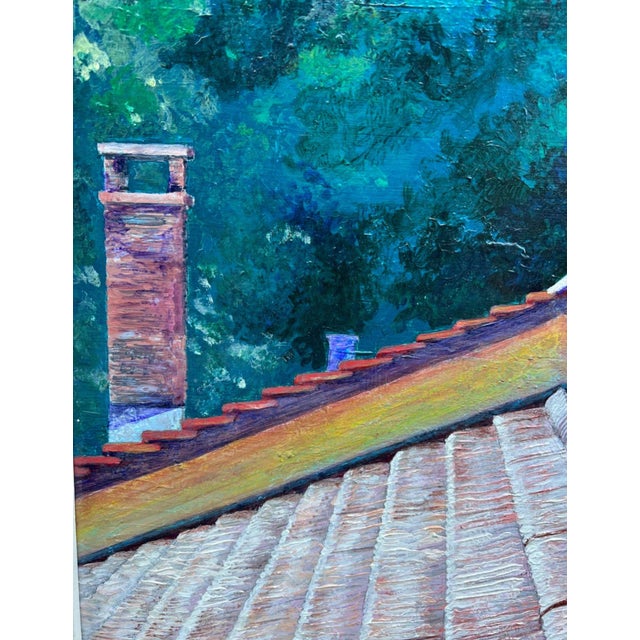 1980s Contemporary Framed Rooftop Landscape Acrylic Painting, Signed Strauss For Sale In Los Angeles - Image 6 of 13