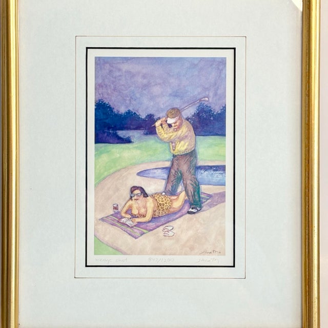 Gold 1980s Jonathan Heath “Wedge Shot” Signed Limited Edition Humorous Golf Print, 847/1200 For Sale - Image 8 of 14