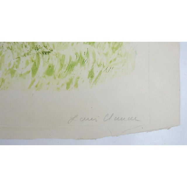 Vintage early 20th century etching on paper of horses mid jump in steeplechase race by Louis Claude (1879 - 1963) France....