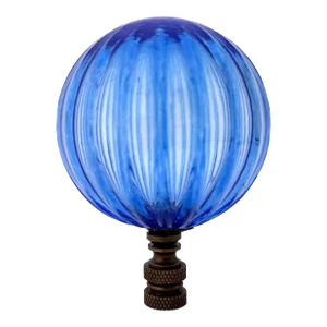 Ribbed Optic Glass Lamp Finial in Blue on Bronze Hardware