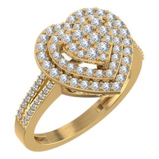 10K Yellow Gold Round Diamond Designer Size 7 Head Ladies Ring 1-1/2 Cttw For Sale