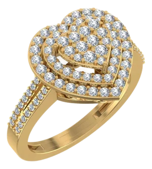 10K Yellow Gold Round Diamond Designer Size 7 Head Ladies Ring 1-1/2 Cttw