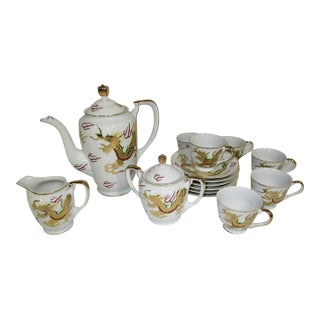 Vintage Porcelain Kutani Dragon Ware Tea Set, 15 Pc For Sale