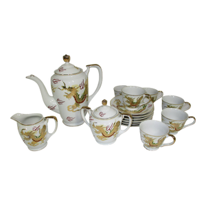 Vintage Porcelain Kutani Dragon Ware Tea Set, 15 Pc
