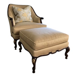 Century Furniture Chair & Ottoman With Floral Pillow - a Pair For Sale