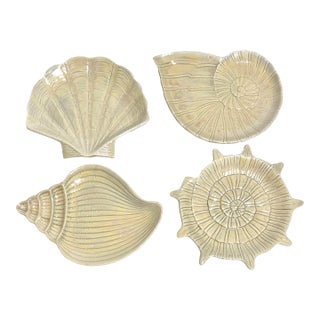 Mid Century Modern Fitz and Floyd Iridescent Seashell Plates- A 4 Piece Set For Sale