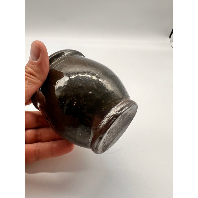 Mid 19th Century A Rare Green Glazed Small Antique Pennsylvania Folk Art Redware Storage Crock, 1850's For Sale - Image 5 of 17