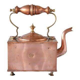 Rare Victorian Square Copper Teapot W/ Crown For Sale