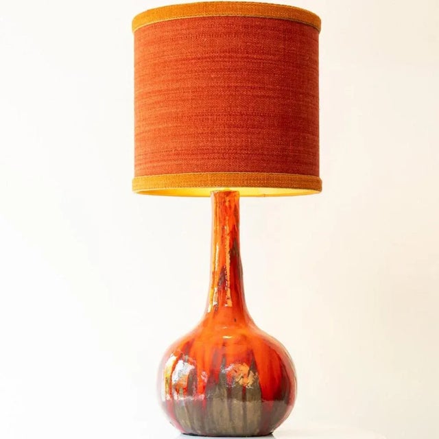 Red Brown Ceramic Floor Table Lamp with Lampshade attributed to R. Houben, 1970s For Sale - Image 9 of 12