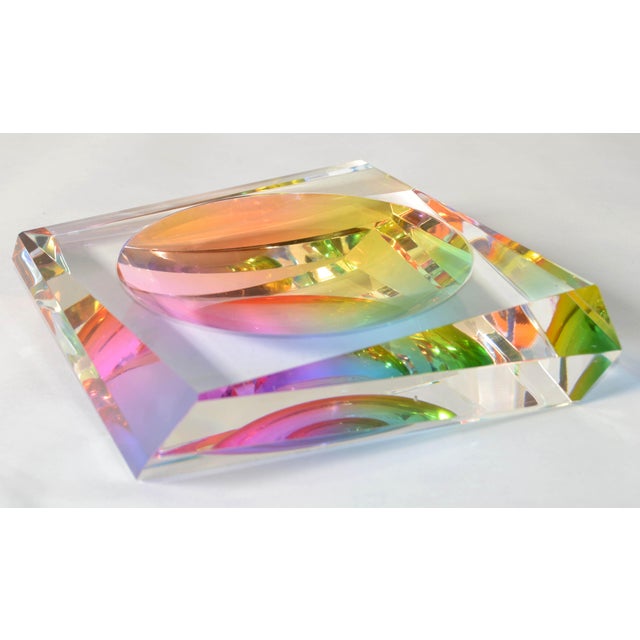 Plastic Victor Vasarely Style Op Art Vintage Lucite Cube Paperweight Desk Accessories For Sale - Image 7 of 12