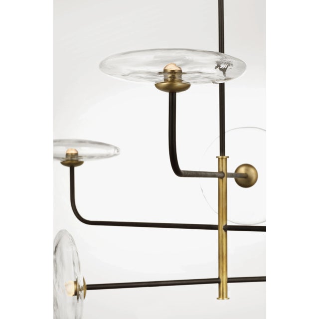 Visual Comfort Ian K. Fowler for Visual Comfort Signature Calvino Large Arched Chandelier in Aged Iron & Hand-Rubbed Antique Brass with Clear Glass For Sale - Image 4 of 8