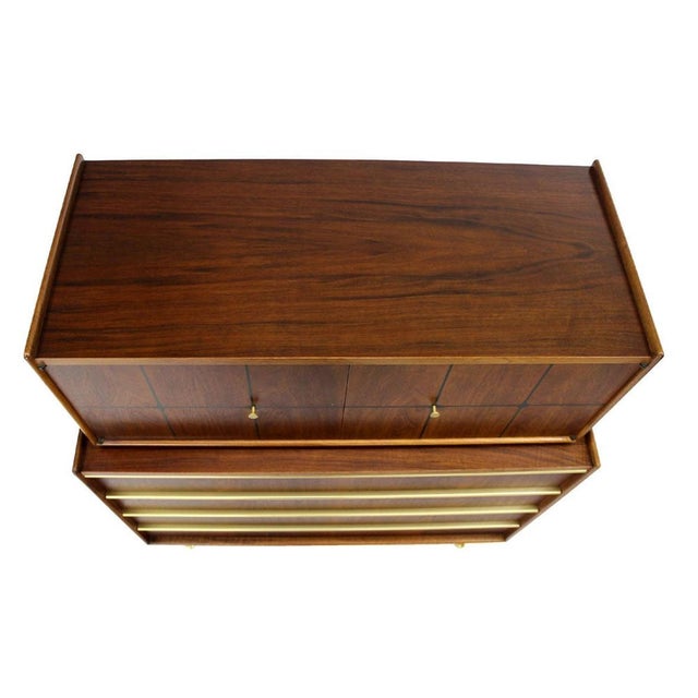 Edmond Spence Walnut Brass Two Part High Gentleman's Chest Dresser Cabinet MINT For Sale - Image 9 of 10