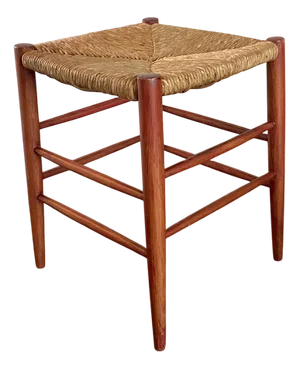 Mid-Century Wicker and Beech Stool, 1960s