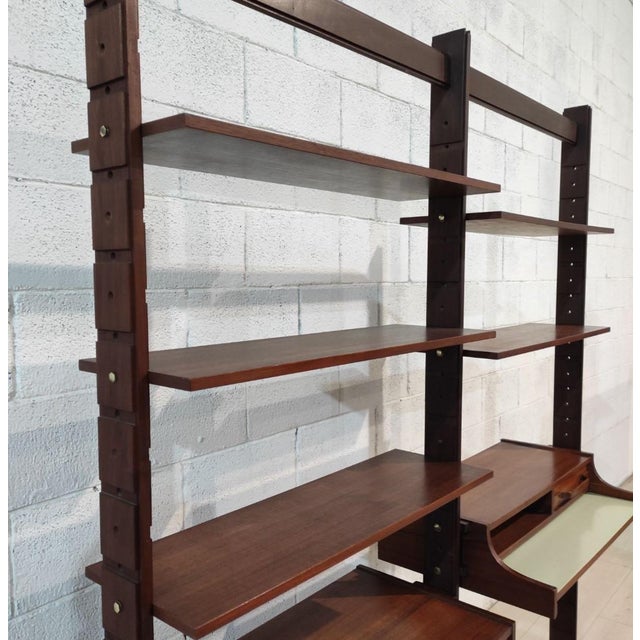 Brown Italian Modular Teak Bookcase, 1960s For Sale - Image 8 of 10