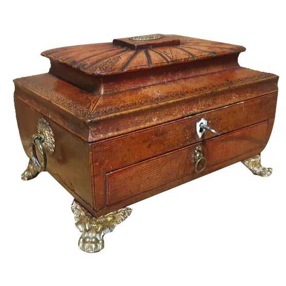Regency Leather Sewing Box For Sale