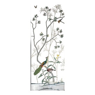 Hand‑Painted Oriental Wall Art, Peacock Birds and Blossom Tree Panel For Sale