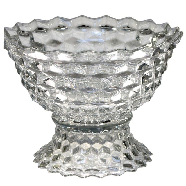 Beautiful vintage Fostoria American pattern No. 2056 clear crystal glass punch bowl with coordinating pedestal stand. This...