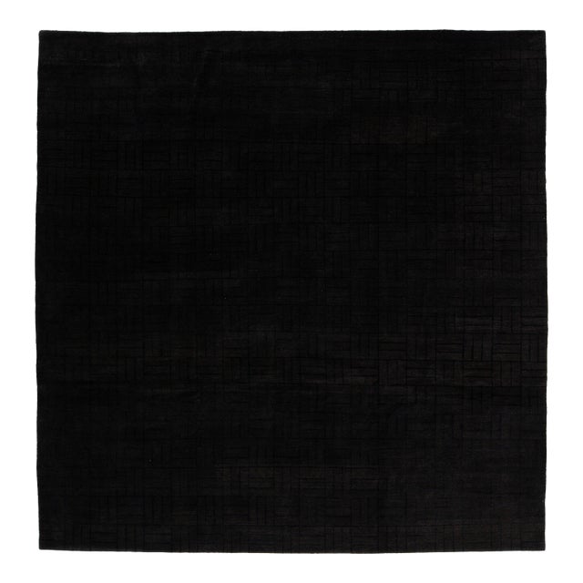 10 X 10 Modern Tibetan Wool and Silk Rug in Dark Brown Tone, Handmade in Nepal For Sale