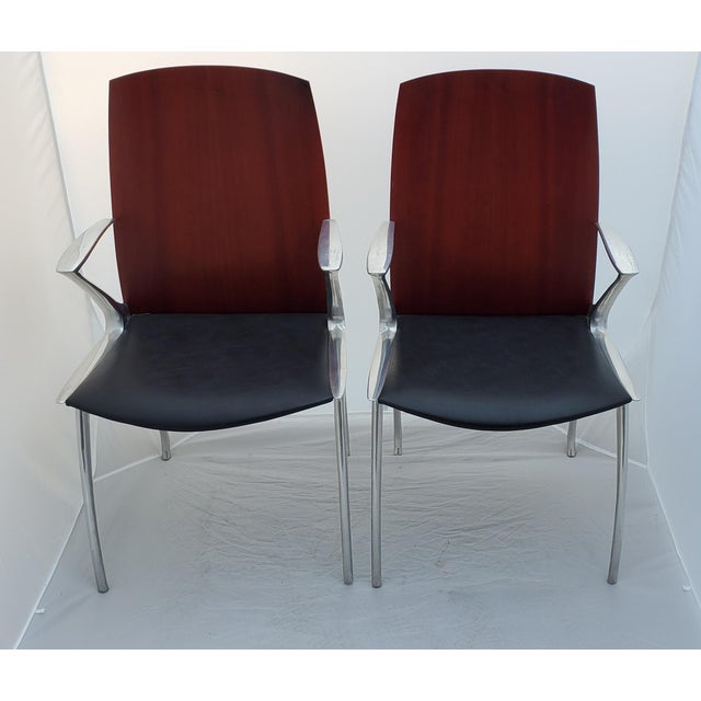 Modern Leather Wooden Chairs W Chrome Legs Set Of 8 Chairish