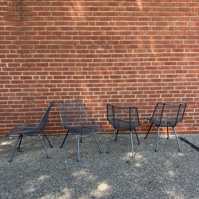 Mid-Century Modern Mid 20th Century Russell Woodard Syle Sculptura Wire Patio Dining Set With Slate Top Table For Sale - Image 3 of 12