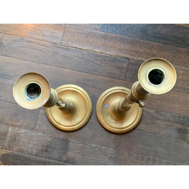 Tall Antique English Brass Candlesticks - A Pair For Sale - Image 4 of 13