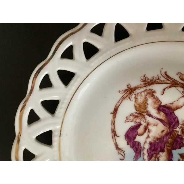 Pink English Romantic Cherub Cupid Porcelain Plate With Lattice Margin and Gold Rim For Sale - Image 8 of 12