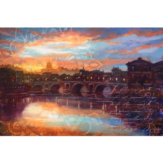 Toulouse Pont Neuf Sunrise by Christopher Clark | Oil on Acrylic on Wood Panel River scene at sunrise. For Sale