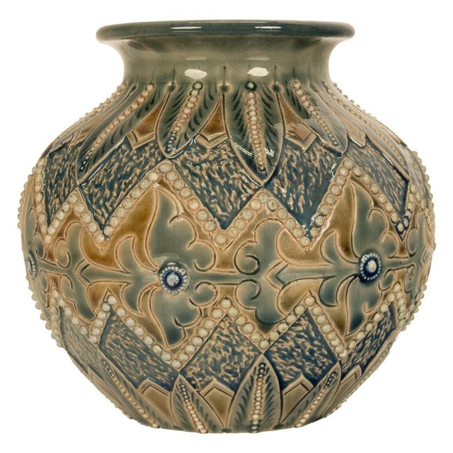 Ceramic Antique Aesthetic Movement Doulton Lambeth Stoneware Vase Elizabeth Atkins 1883 For Sale - Image 7 of 13