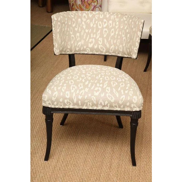 Grosfeld House Vintage 1940's Grosfeld House Regency Wood Side Chairs With Cream and Off White Leopard Upholstery Pair Of For Sale - Image 4 of 10