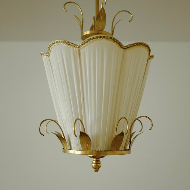 Metal 1940s Brass and Silk Pendant by E. Hansson & Co., Malmö, Sweden For Sale - Image 7 of 8