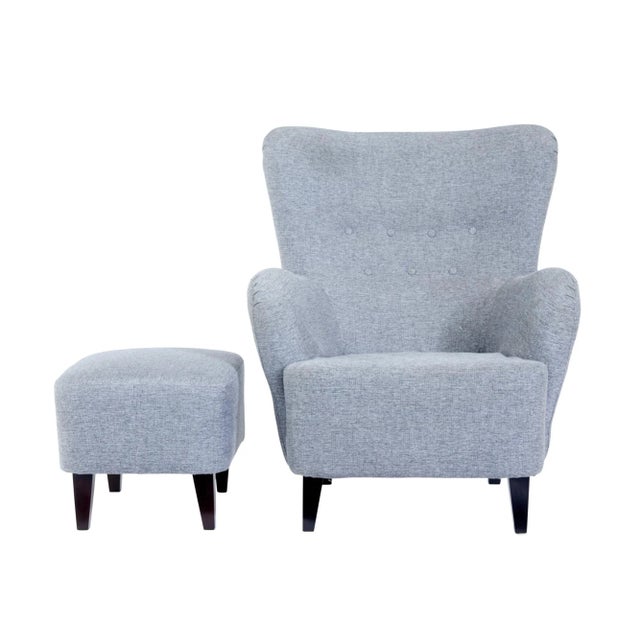 Wood Set of Scandinavian Grace Lounge Chair with Stool For Sale - Image 7 of 9