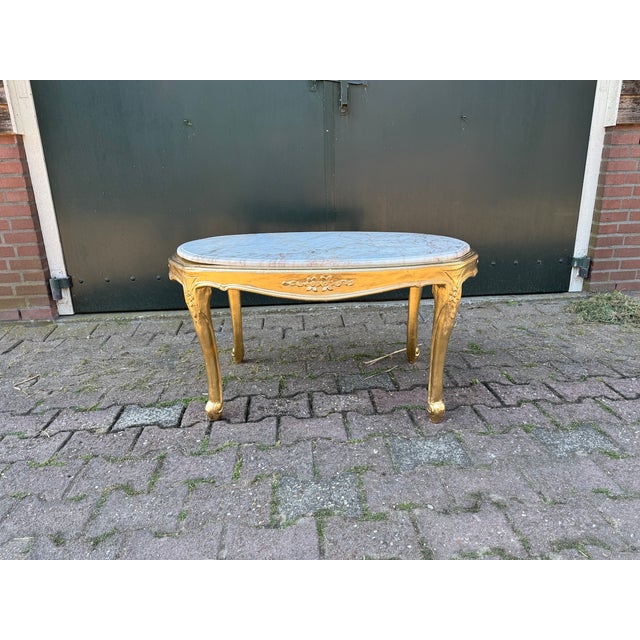 1940 French Louis XVI Gold Beech Marble Coffee Table - 1 Pc For Sale - Image 10 of 10