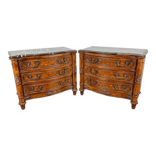 Late 20th Century Drexel Heritage French Provincial Marble Top Nightstands Chests - Pair For Sale