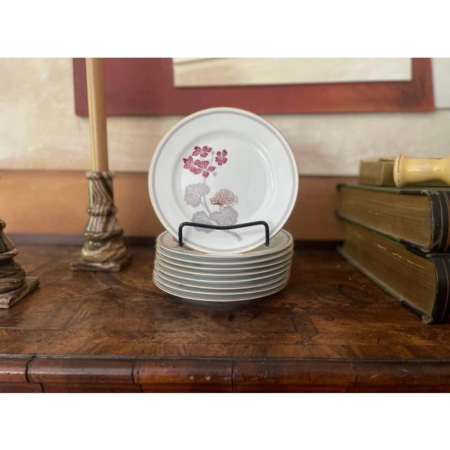 Noritake Vintage Noritake Geranium Burgundy and Gray 6.5” Plates - Set of Nine (9) For Sale - Image 4 of 10