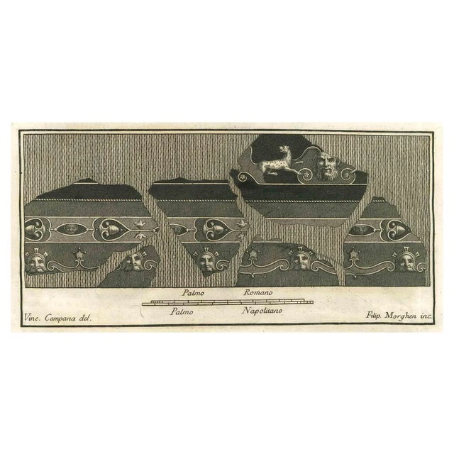 Filippo Morghen, Decorative Wall Fresco, Etching, 18th Century For Sale