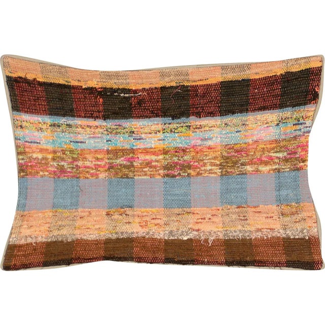 1960s Turkish Rag Pillow. Sewn with fragments of vintage hand made Anatolian cotton & linen kilims. Fiber fill. 523099