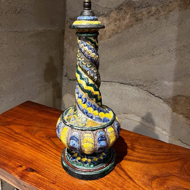 Blue 1950s Italian Pottery Table Lamp by Artist Sculptor Zulimo Aretini For Sale - Image 8 of 12