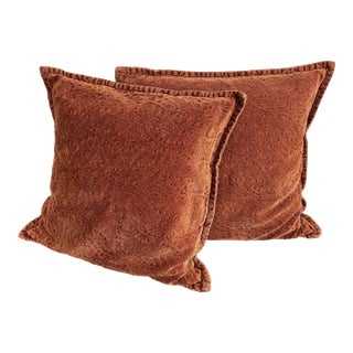 Pottery Barn Burnt Orange Down Pillows - a Pair For Sale