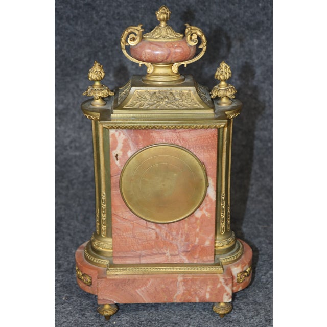 1920's Antique French Marble Bronze Mantel Clock For Sale - Image 4 of 15