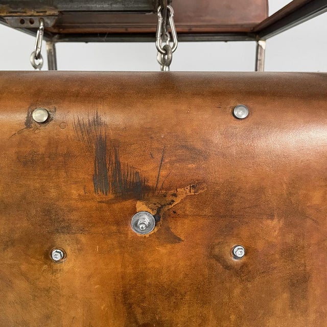 Italian Modern Wardrobe in Brown Leather and Metal, 1980s For Sale - Image 17 of 18