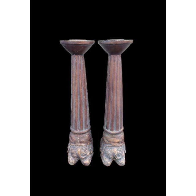 1990s Vintage Tall Camel Carved Fluted Candle Holders- A Pair For Sale - Image 5 of 6